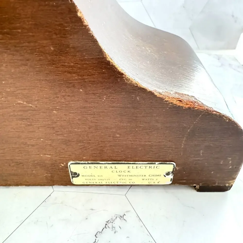 General Electric Mantle Clock Model 414 Art Deco MCM Chime Wood 1950s Needs Work